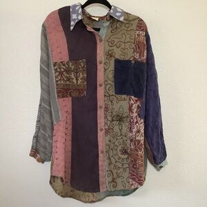 Vintage Patchwork 100% Cotton Multicolor Goblincore Artsy Boho Oversized Shirt L
